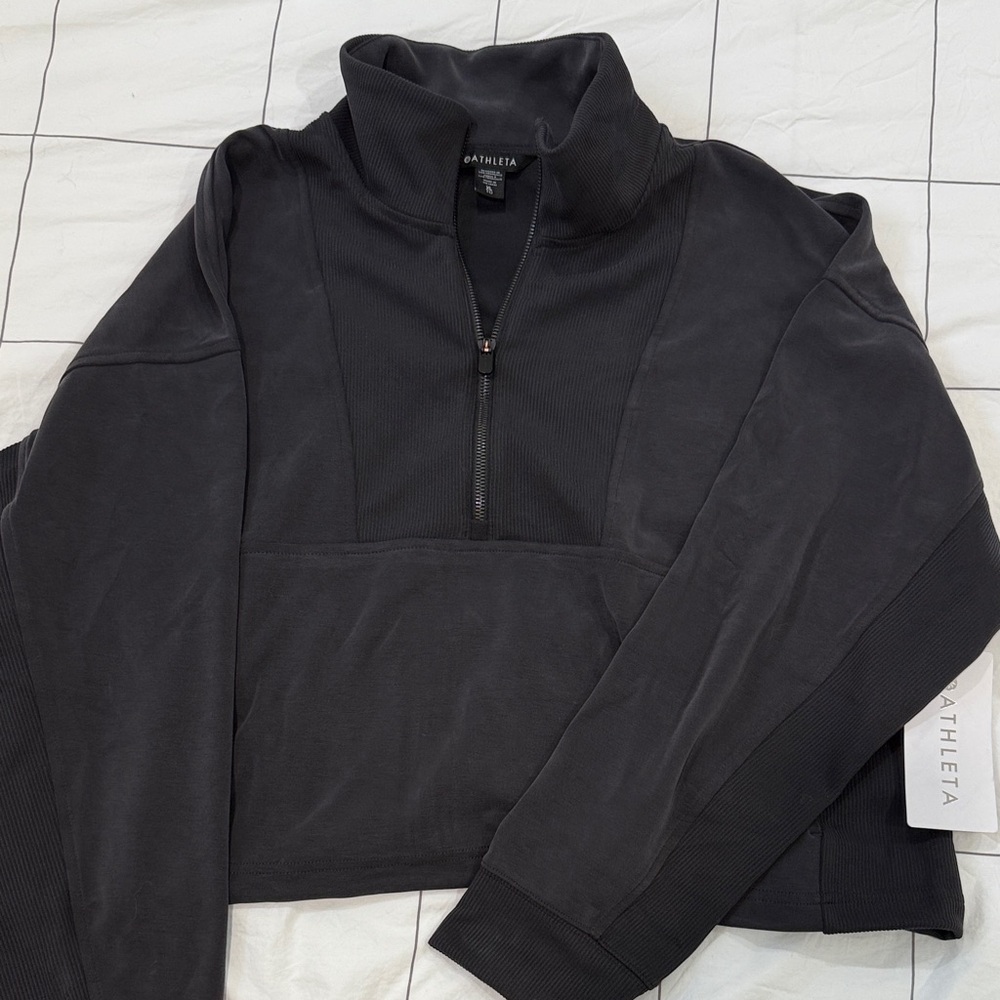 Athleta Gray Seasoft Rib 1/4 Zip Pullover